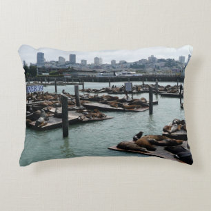 San Francisco and Pier 39 Sea Lions City Skyline Decorative Cushion