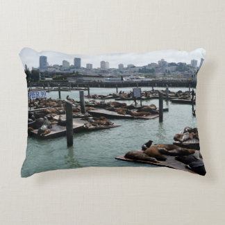 San Francisco and Pier 39 Sea Lions City Skyline Decorative Cushion