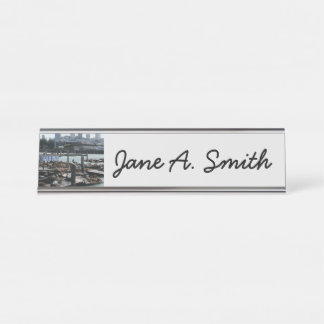 San Francisco and Pier 39 Sea Lions City Skyline Desk Name Plate