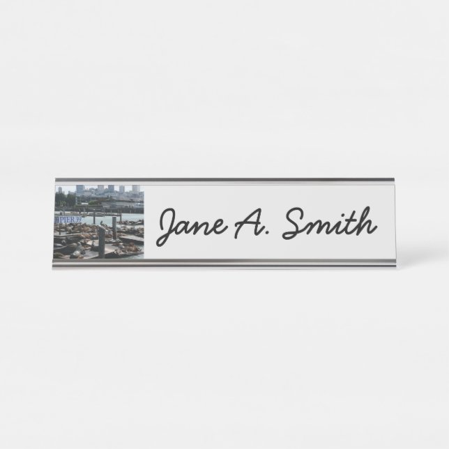 San Francisco and Pier 39 Sea Lions City Skyline Desk Name Plate (Front)