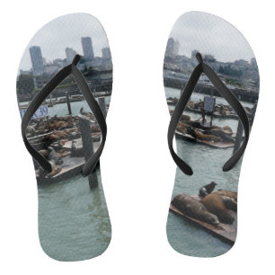 San Francisco and Pier 39 Sea Lions City Skyline Jandals