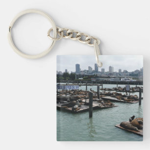 San Francisco and Pier 39 Sea Lions City Skyline Key Ring