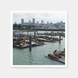 San Francisco and Pier 39 Sea Lions City Skyline Napkin