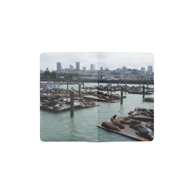 San Francisco and Pier 39 Sea Lions City Skyline Pocket Moleskine Notebook (Opened)