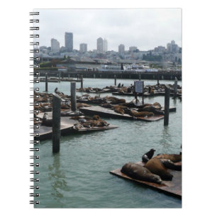 San Francisco and Pier 39 Sea Lions City Skyline Spiral Notebook
