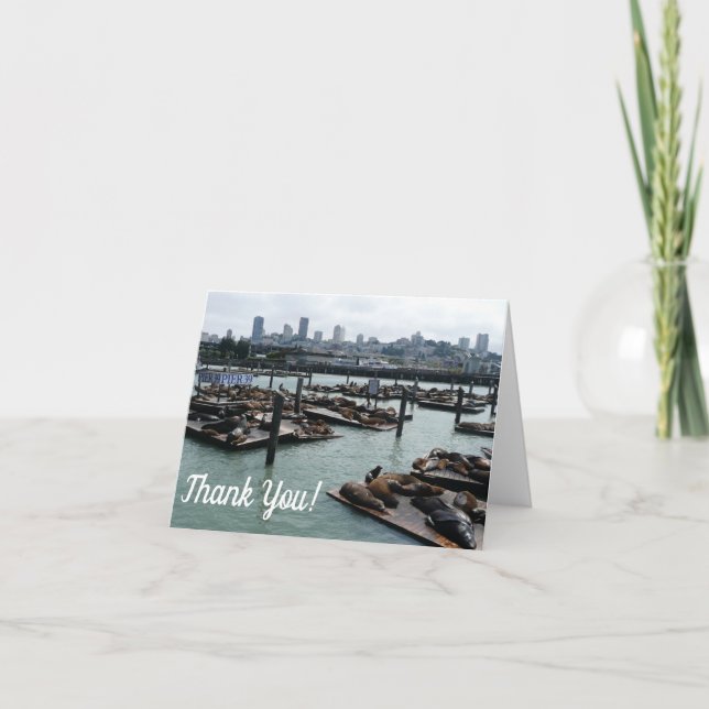 San Francisco and Pier 39 Sea Lions City Skyline Thank You Card (Front)