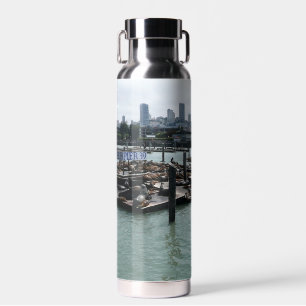 San Francisco and Pier 39 Sea Lions City Skyline Water Bottle