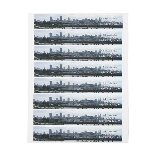 San Francisco and Pier 39 Sea Lions City Skyline Wrap Around Label (Sheet)