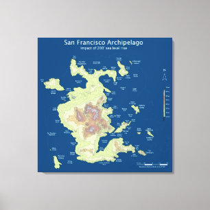 San Francisco Archipelago, 200' sea level rise 32" Canvas Print