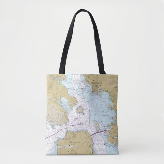San Francisco Bay Nautical Chart Shoulder Tote Bag (Front)