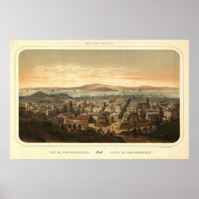 San Francisco Birdseye Panoramic Map 1846 Poster (Front)
