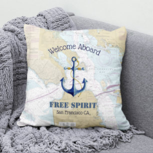 San Francisco Boat Name & Anchor Welcome Aboard Cushion