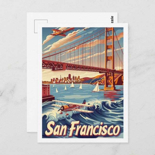 San Francisco Bridge Vintage Famous Travel Place Postcard (Front/Back)