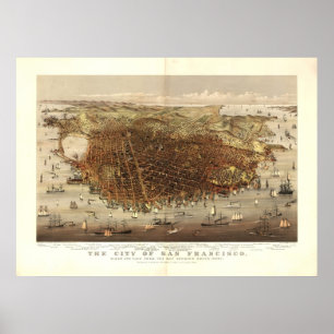 San Francisco CA 1878 Antique Panoramic Map Poster