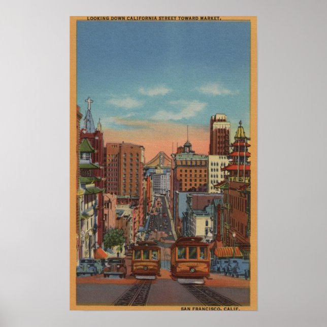 San Francisco, CA - Cable Cars going up Poster (Front)