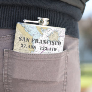 San Francisco CA Latitude Longitude Nautical Hip Flask