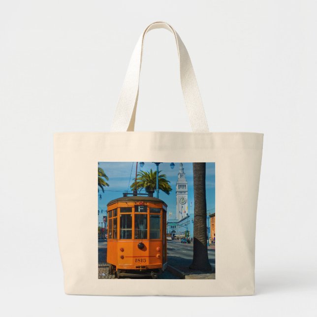 San Francisco Cable Car & Ferry Building Large Tote Bag (Front)