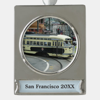 San Francisco Cable Car Silver Plated Banner Ornament