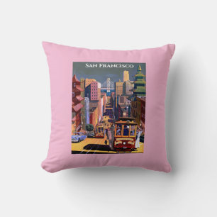 San Francisco Cable Car Vintage Travel Poster Cushion