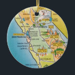San Francisco California  Ceramic Tree Decoration<br><div class="desc">A vintage California illustrated postcard map repurposed on an ornament.</div>