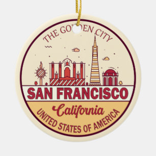 San Francisco California City Skyline Emblem Ceramic Tree Decoration