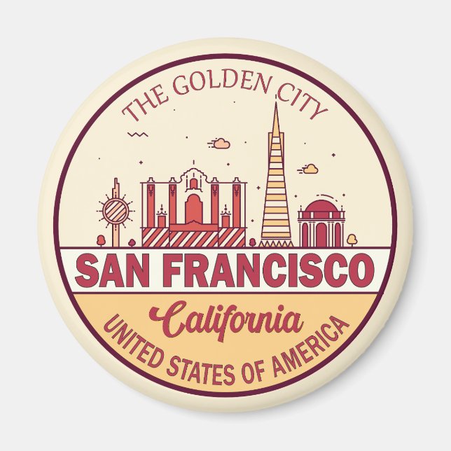 San Francisco California City Skyline Emblem Magnet (Front)