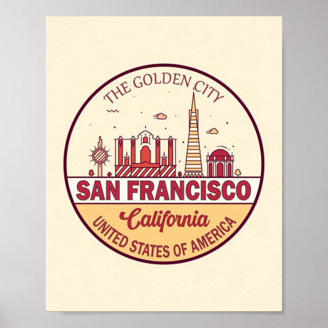 San Francisco California City Skyline Emblem Poster (Front)