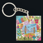 San Francisco, California Key Ring<br><div class="desc">Global Travel XI by Farida Zaman. Image features the city of San Francisco, California with various famous landmarks and elements of the city. | SID23322</div>