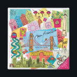 San Francisco, California Magnet<br><div class="desc">Global Travel XI by Farida Zaman. Image features the city of San Francisco,  California with various famous landmarks and elements of the city. | SID23322</div>
