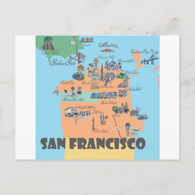 San Francisco California Map Postcard (Front)