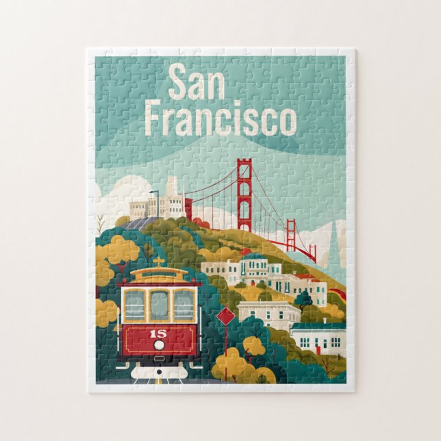 San Francisco California - Red Cable Car Jigsaw Puzzle (Vertical)