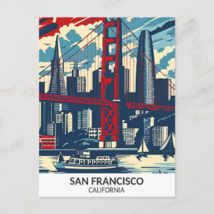 San Francisco California Retro Artwork Travel Postcard