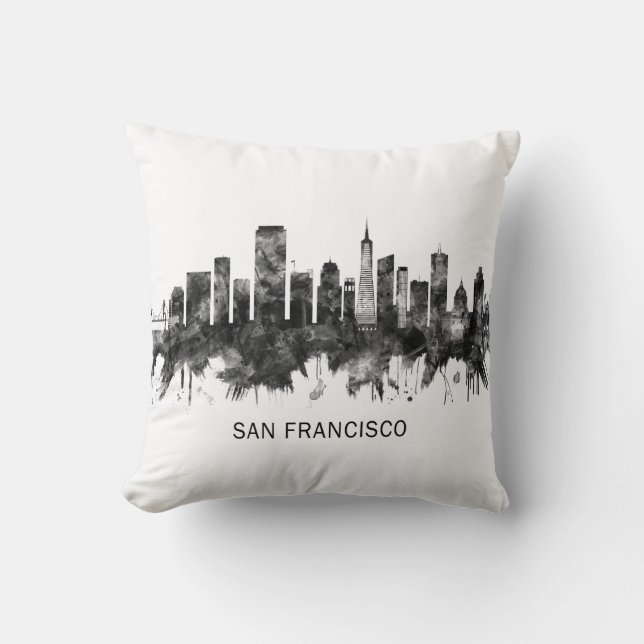 San Francisco California Skyline BW Cushion (Front)