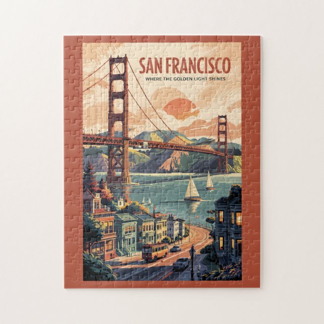San Francisco California Skyline Travel Art Retro Jigsaw Puzzle (Vertical)
