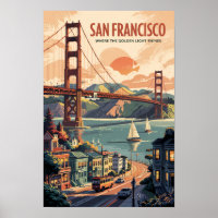 San Francisco California Skyline Travel Art Retro