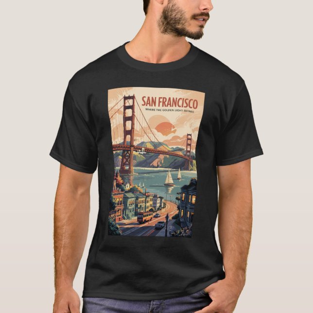 San Francisco California Skyline Travel Art Retro T-Shirt (Front)
