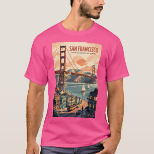 San Francisco California Skyline Travel Art Vintag T-Shirt