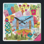 San Francisco, California Square Wall Clock<br><div class="desc">Global Travel XI by Farida Zaman. Image features the city of San Francisco,  California with various famous landmarks and elements of the city. | SID23322</div>