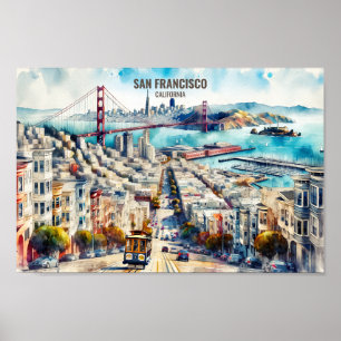 San Francisco California Travel Places watercolor Poster