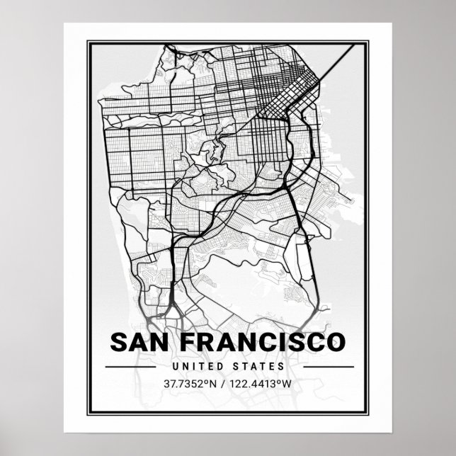 San Francisco California USA Travel City Map Poster (Front)