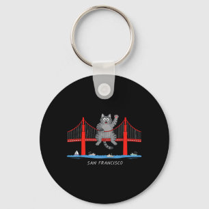 San Francisco Cat Golden Gate Bridge Book Lover Key Ring
