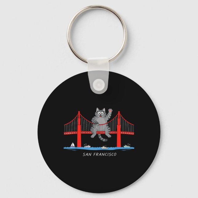 San Francisco Cat Golden Gate Bridge Book Lover Key Ring (Front)