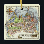 San Francisco Ceramic Ornament<br><div class="desc">A vintage map of San Francisco just perfect for a Christmas ornament or everyday! It's a colourful drawing by Jacques Liozu done ages ago but priceless. It shows the districts of the city, the Golden Gate, San Francisco Bay, and the Atlantic. It is so charming and will make a lovely...</div>