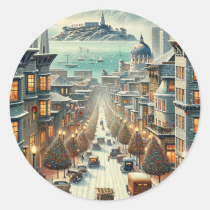 San Francisco Christmas Elegance - Card Classic Round Sticker