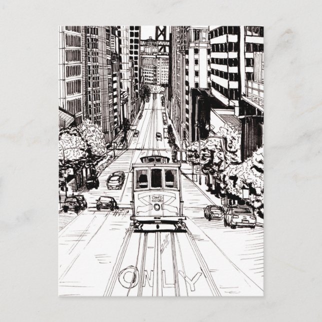 San Francisco City Pen and Ink Drawing Postcard (Front)