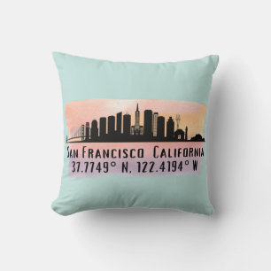 San Francisco City Skyline Latitude and Longitude  Cushion