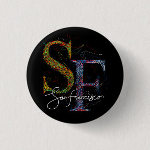 san francisco colourful scribble and vintage typog 3 cm round badge