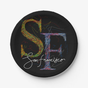 san francisco colourful scribble and vintage typog paper plate