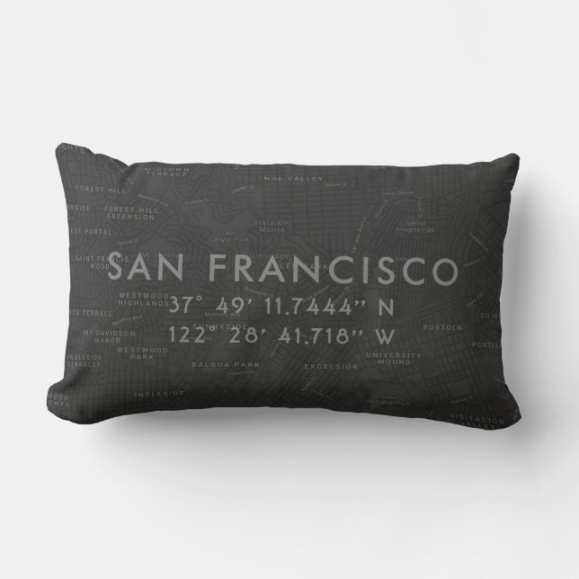 San Francisco Custom Map | Charcoal Grey Lumbar Cushion (Front)