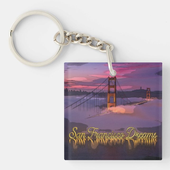 "San Francisco Dreams" Golden Gate Bridge Sunset  Key Ring (Front)